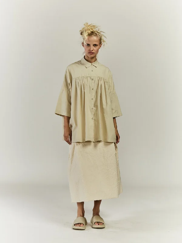 SQUARE RACCOURCIE SHIRT - TAFTA - ECRU-- Mesh Blend Leather Blend Suede Blend
