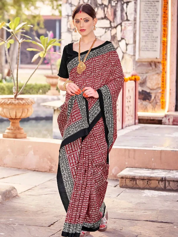 Saree Mall Women's Bhagalpuri  Maroon Printed Designer Saree With Blouse Piece-30WOM30908 Elegant Peplum Blouse