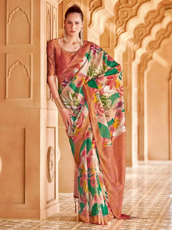 Saree Mall Women's Cotton Blend Multicolored Printed Designer Saree With Blouse Piece-NITRA203 Oversized Silk Blouse