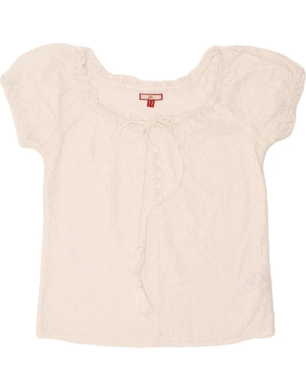 JOE BROWNS Womens Crop Blouse Top UK 12 Medium White Cotton Elegant Semi-Sheer Blouse