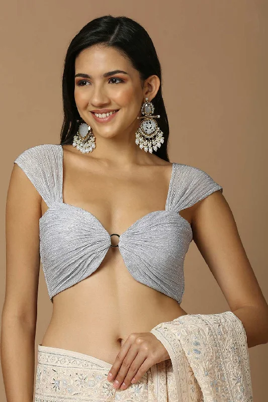 Silver Silk Sleeveless Padded Blouse Textured Cotton Blouse