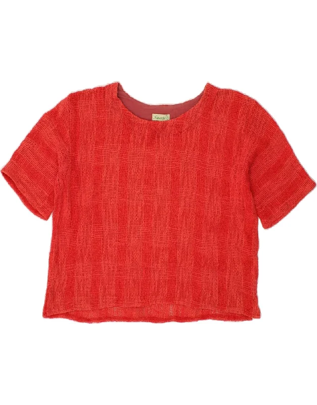 VINTAGE Womens Oversized Crop Blouse Top UK 10 Small Red Hemp Business Casual Blouse