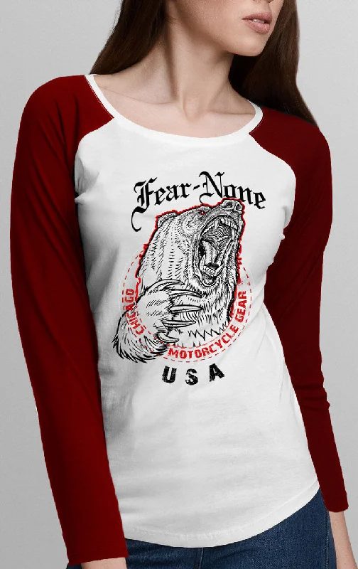 Women's Red & White "Bear" Rider Baseball T Shirt-- Faux Fur Fabric Real Fur Fabric Shearling Fabric