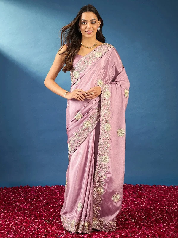 Saree Mall Women's Crepe Mauve Embellished Designer Saree With Blouse Piece-DHNIYA262A Feminine Satin Blouse