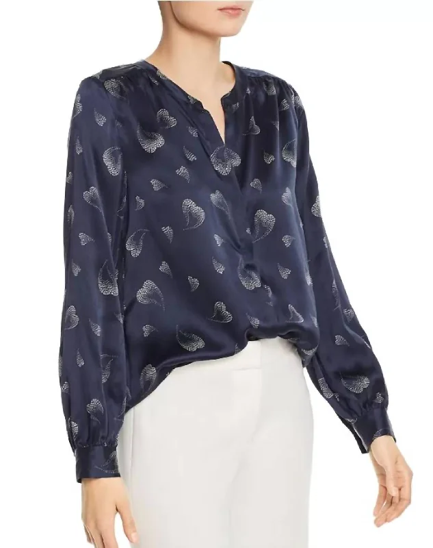 Mintee Midnight Silk Blouse In Navy Blue Modern Oversized Blouse