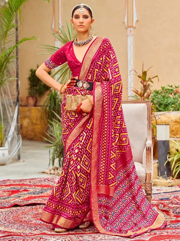 Saree Mall Women's Tussar  Pink Printed Designer Saree With Blouse Piece-SITARMN2002 Casual Stripe Blouse