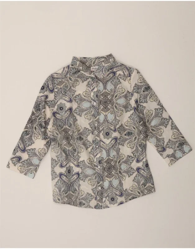 VINTAGE Womens 3/4 Sleeve Shirt IT 40 Small Grey Paisley Viscose-- Seamless Knitted Crochet