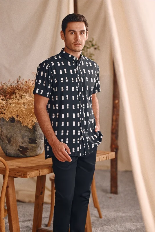 The Bayu Men Batik Shirt - Dusk-- V-Neck T-Shirt Long Sleeve Cotton