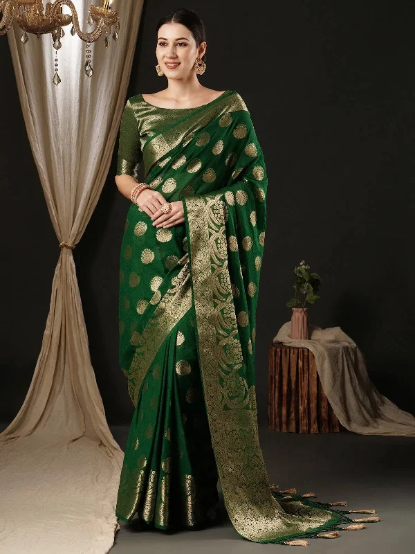 Saree Mall Women's Georgette Green Woven Design Designer Saree With Blouse Piece-ARIES06E Sheer Mesh Blouse