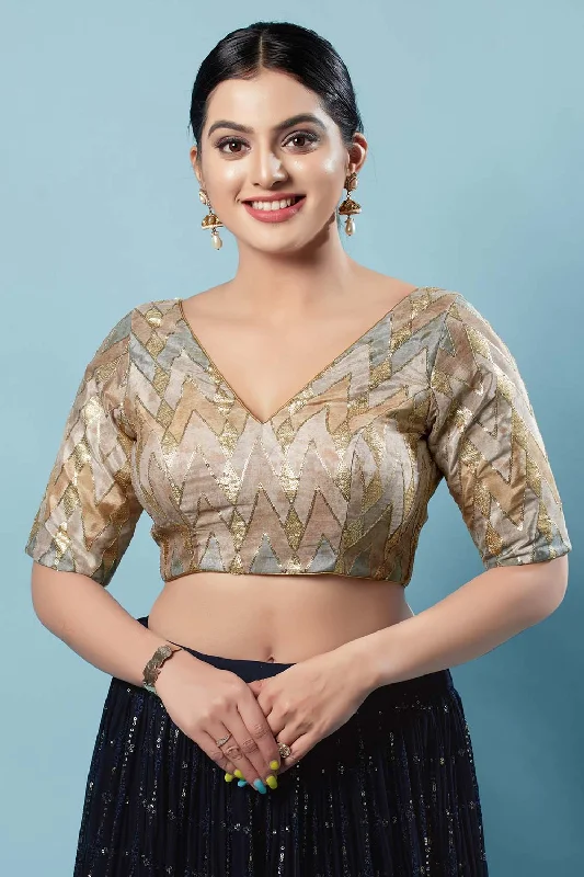 Gold Silk Embellished Short Sleeves Blouse Sleeveless Summer Blouse