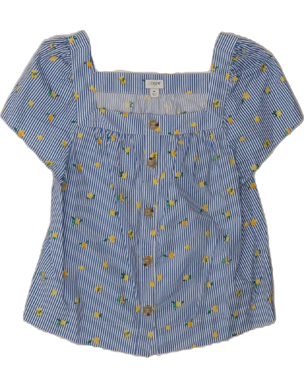 J. CREW Womens Shirt Blouse UK 12 Medium Blue Floral Cotton-- Silk Blend Satin Velvet