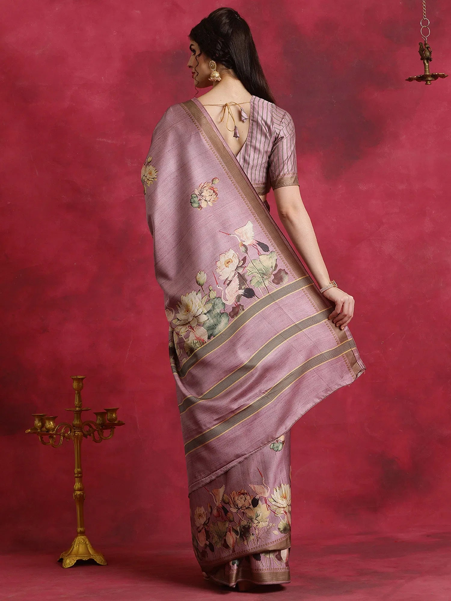 Saree Mall Women's Cotton Blend Mauve Printed Designer Saree With Blouse Piece-HIBRO107C Soft Pastel Blouse