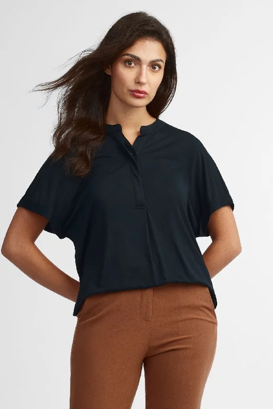 T-shirt henley modal - Femme-- Mesh Blend Leather Blend Suede Blend