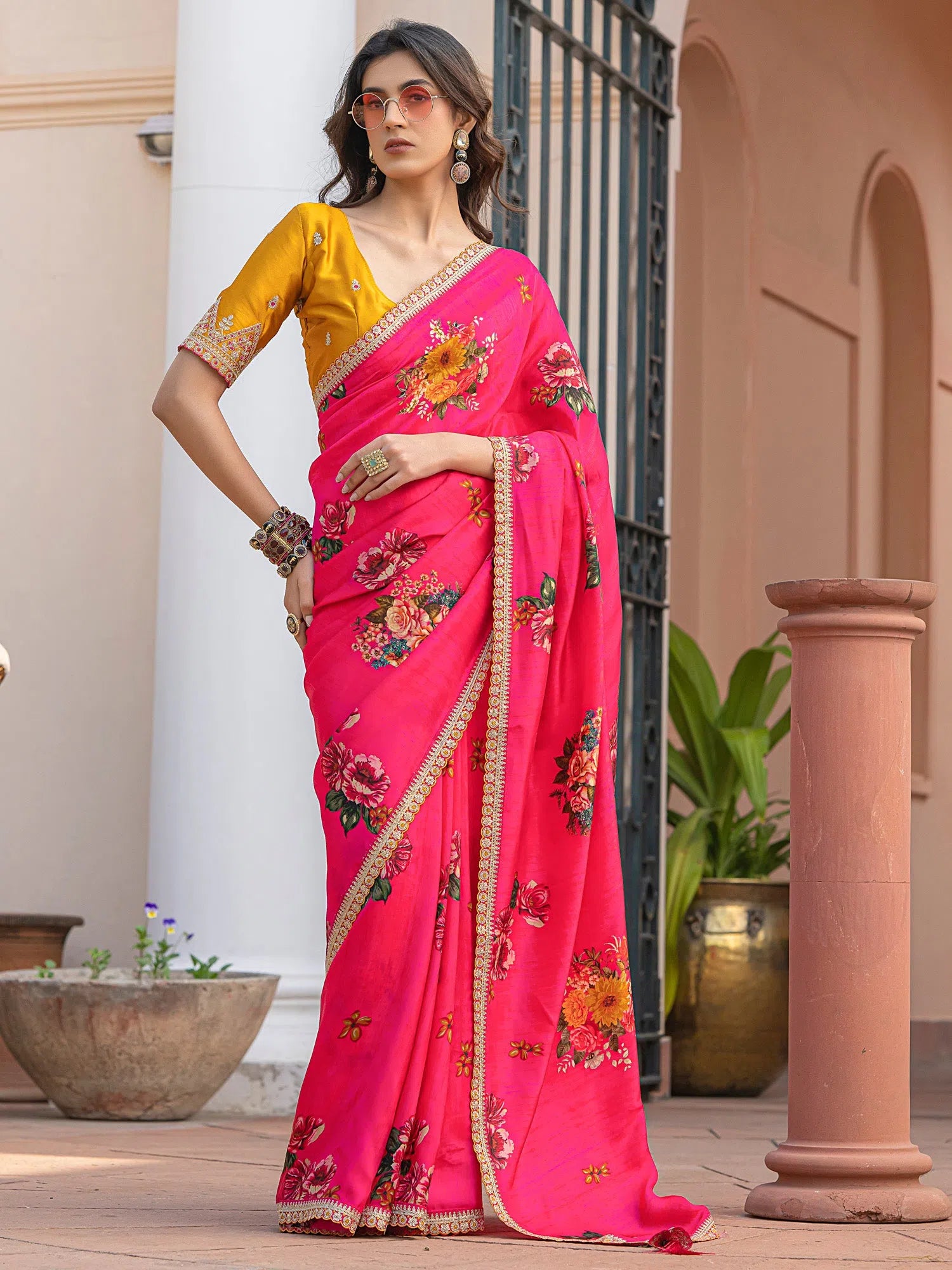 Saree Mall Women's Viscose  Pink Embellished Designer Saree With Blouse Piece-KRAGIRI1805 Feminine Pastel Blouse