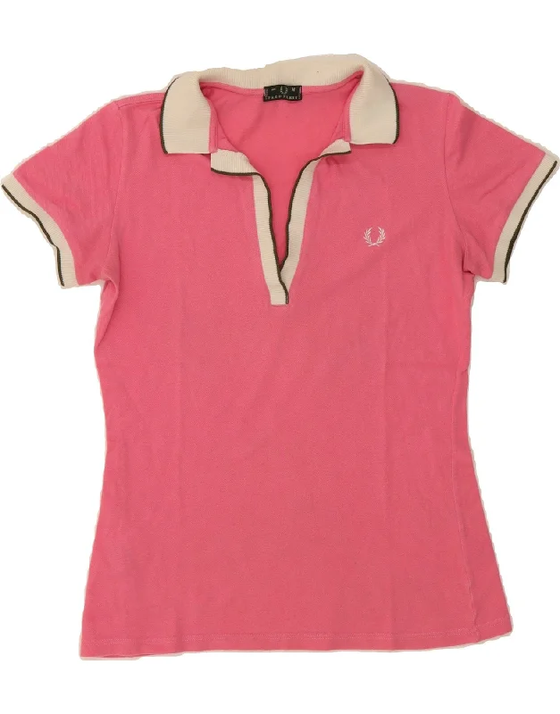 FRED PERRY Womens Polo Shirt UK 12 Medium Pink Cotton-- Casual Formal Business