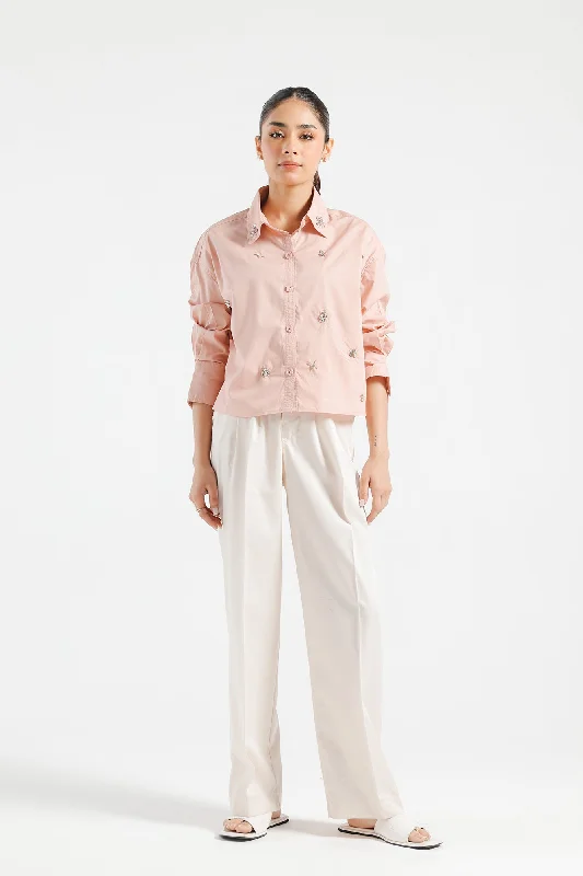 EMBELLISHED SHIRT (E1687/108/315)-- Notch Collar Peter Pan Collar Cowl Neck