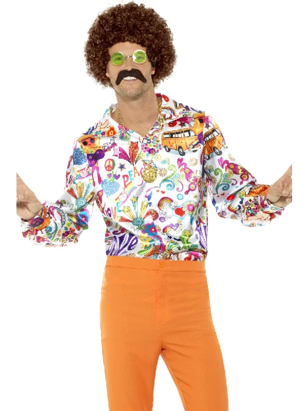 Men's 60s 70s Groovy Hippy Hippie Shirt Costume-- Real Fur Shearling Chenille
