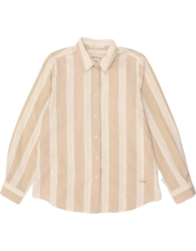 ORVIS Womens Shirt UK 16 Large  Beige Striped Cotton-- Fleece Nylon Spandex