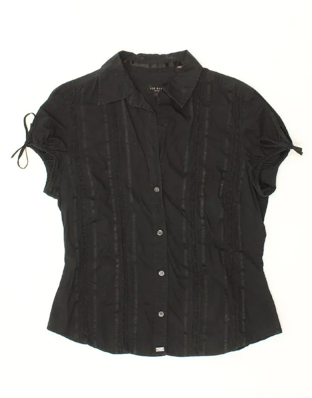 TED BAKER Womens Short Sleeve Shirt Blouse Size 4 Large Black Striped-- Graphic T-Shirt Round Neck Polyester
