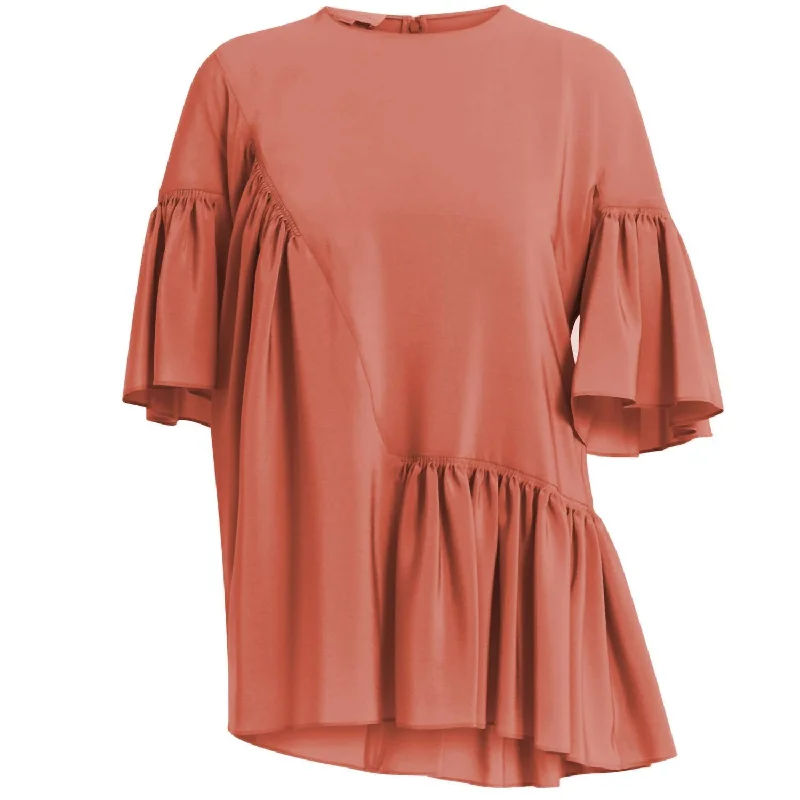Silk Peplum Blouse In Coral Elegant Silk Blouse