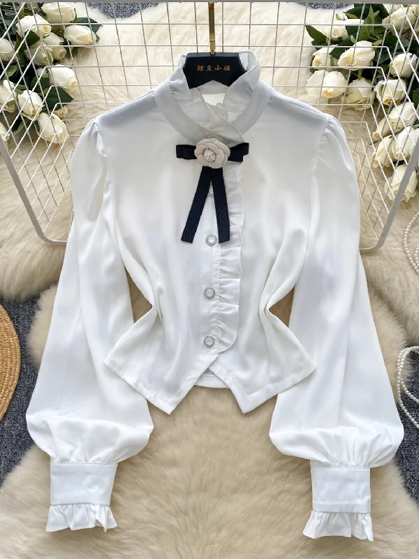 Classic Collar Button-Down White Blouse Versatile Layering Blouse