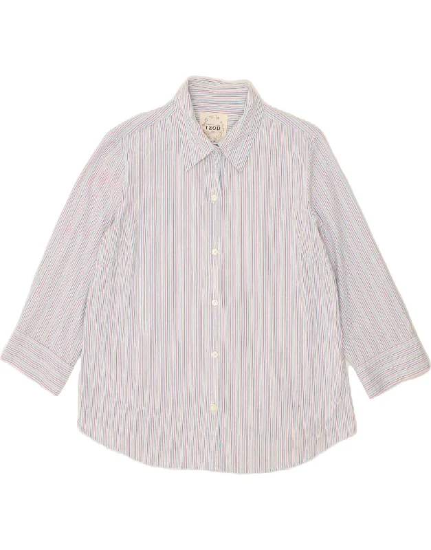 IZOD Womens 3/4 Sleeve Shirt UK 18 XL Multicoloured Striped Cotton-- Lace Blend Ribbed Blend Corduroy Blend