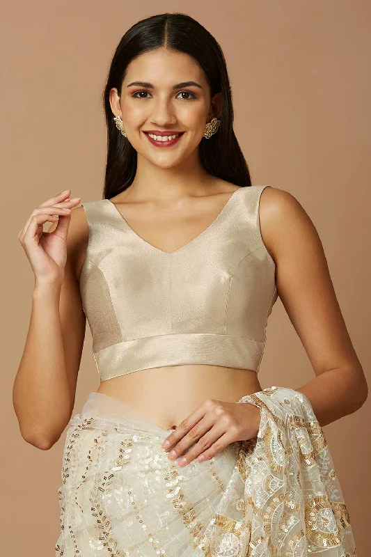 Gold Silk Sleeveless Padded Blouse Modern Work Blouse