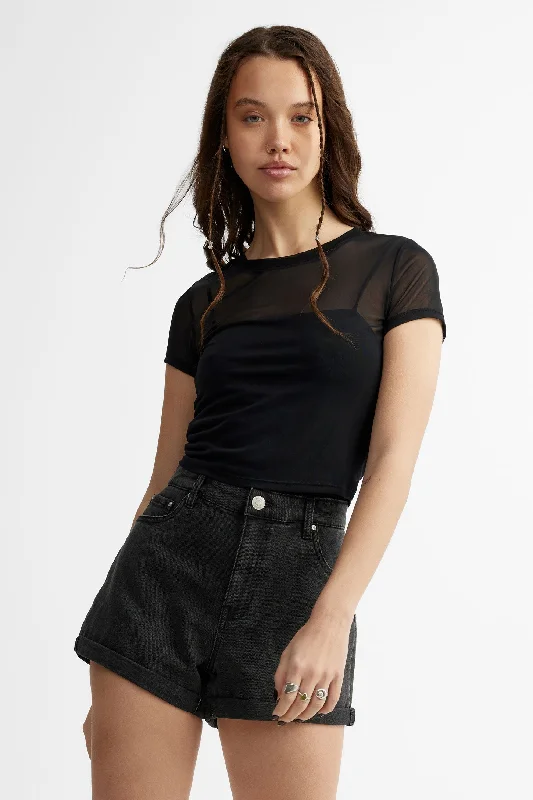 T-shirt ajusté en mesh - Femme-- Polka Dot Checkered Tartan