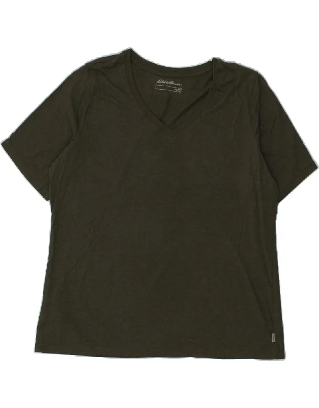 EDDIE BAUER Womens T-Shirt Top UK 20 2XL Khaki Cotton-- Terry Blend Velvet Blend Canvas Blend