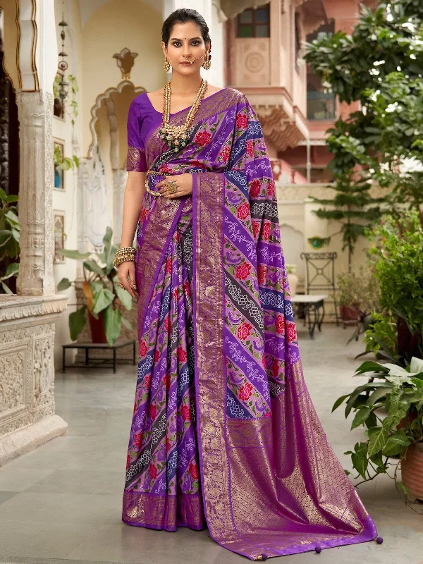 Saree Mall Women's Tussar  Purple Printed Designer Saree With Blouse Piece-ZARIBNRSI1008 Everyday Stylish Blouse