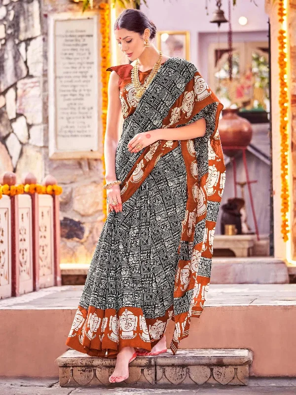 Saree Mall Women's Bhagalpuri  Black Printed Designer Saree With Blouse Piece-30WOM30902 Office Formal Blouse