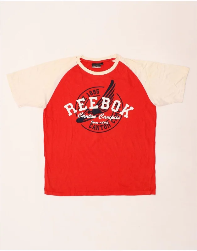 REEBOK Womens Graphic T-Shirt Top UK 20 2XL Red Colourblock Cotton-- Collared Crew Neck Turtle Neck