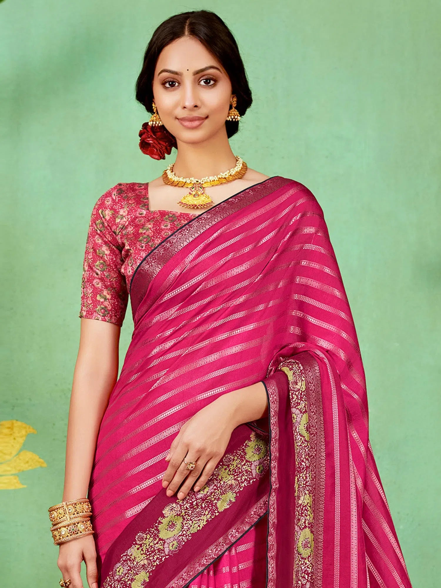 Saree Mall Women's Soft  Pink Embellished Designer Saree With Blouse Piece-HBUTAI40125 Puff Sleeve Blouse
