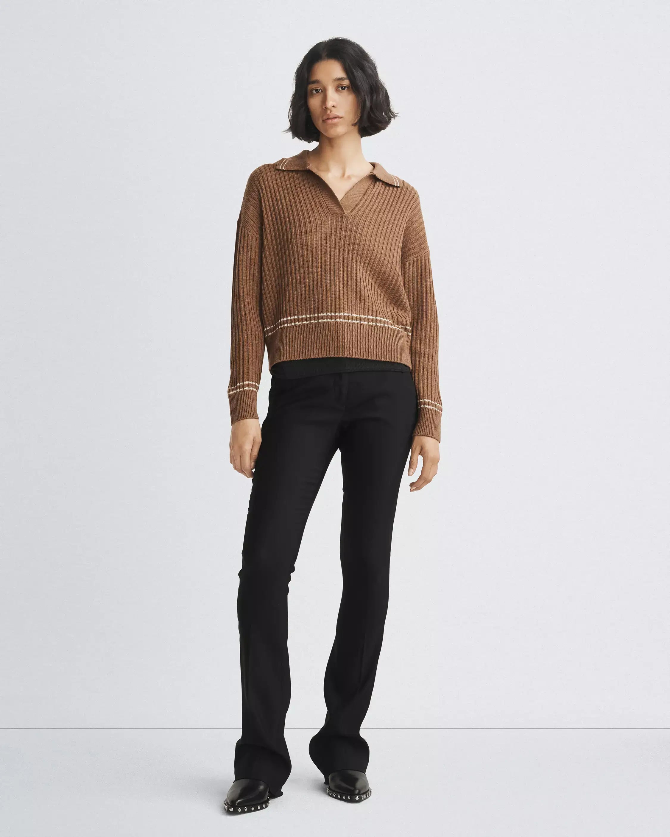 Rag & Bone - Monti Polo Shirt in Camel-- Mesh Fabric Canvas Fabric Denim Fabric