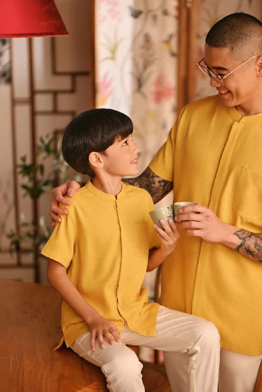 The Nian Nian Mandarin Shirt - Dijon Mustard-- Zippered Front Buttoned Front Snap Front