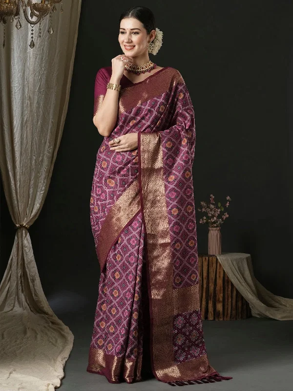Saree Mall Women's  Blend Purple Woven Design Designer Saree With Blouse Piece-43ALEKHA4304 Delicate Bow Blouse