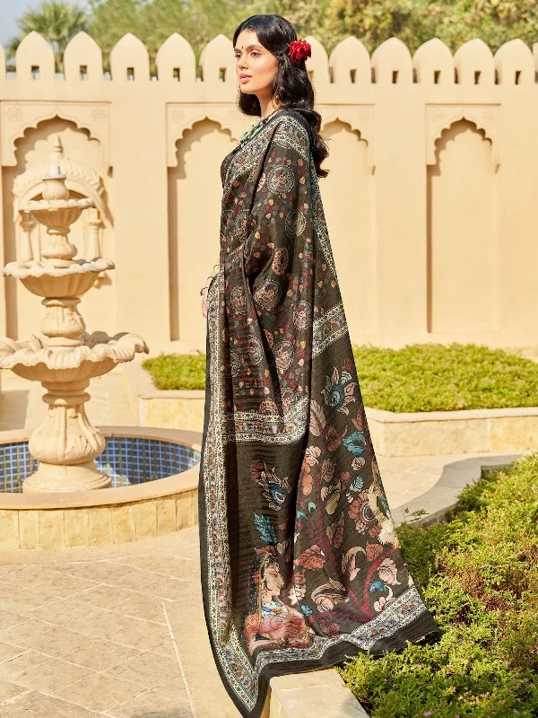 Saree Mall Women's  Blend Olive Printed Designer Saree With Blouse Piece-RPRANI108 Chic Wrap Blouse