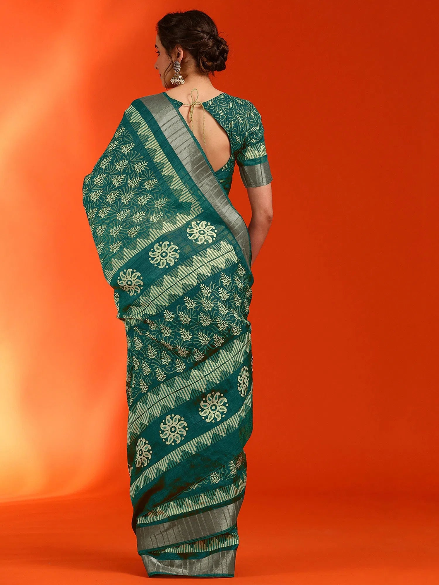 Saree Mall Women's Cotton  Teal Green Printed Designer Saree With Blouse Piece-HOLAND07G Airy Cotton Blouse