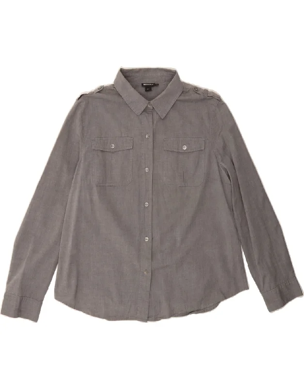 DKNY Womens Military Shirt UK 18 XL Grey Cotton-- Sequined Glittery Shiny
