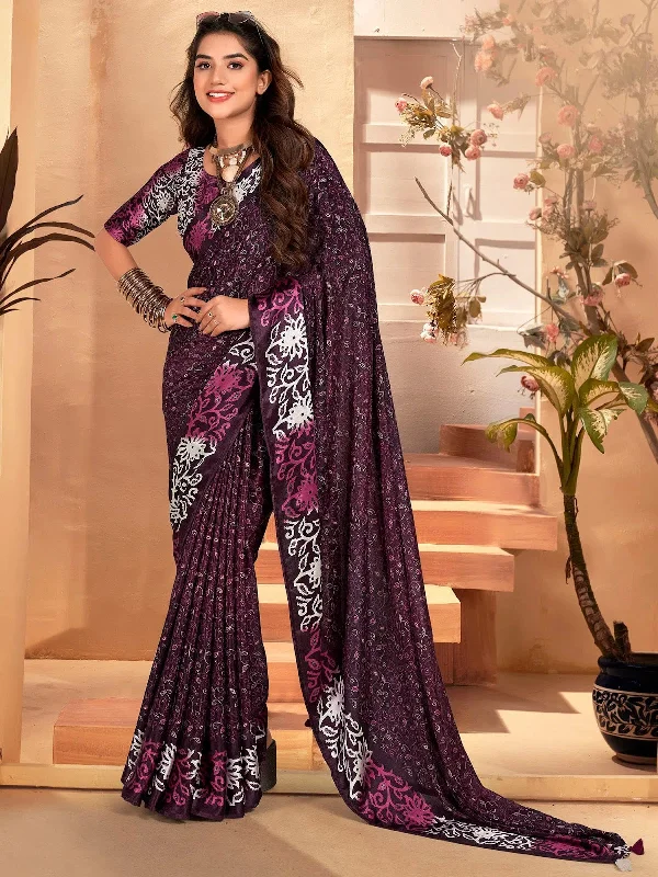 Saree Mall Women's  Blend Magenta Printed Designer Saree With Blouse Piece-SANTONI116 Flowy Bohemian Blouse