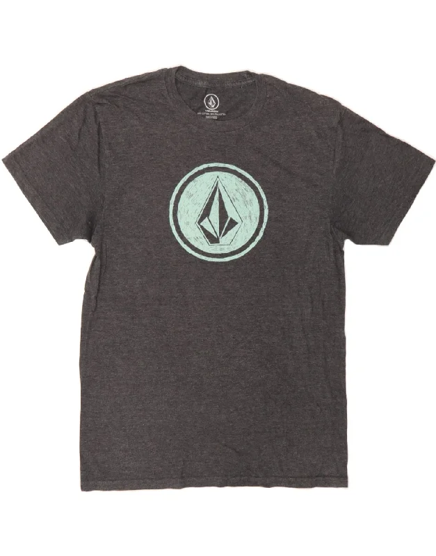 VOLCOM Womens Graphic T-Shirt Top UK 12 Medium Grey Cotton-- Jersey Fabric Tulle Fabric Batik Fabric
