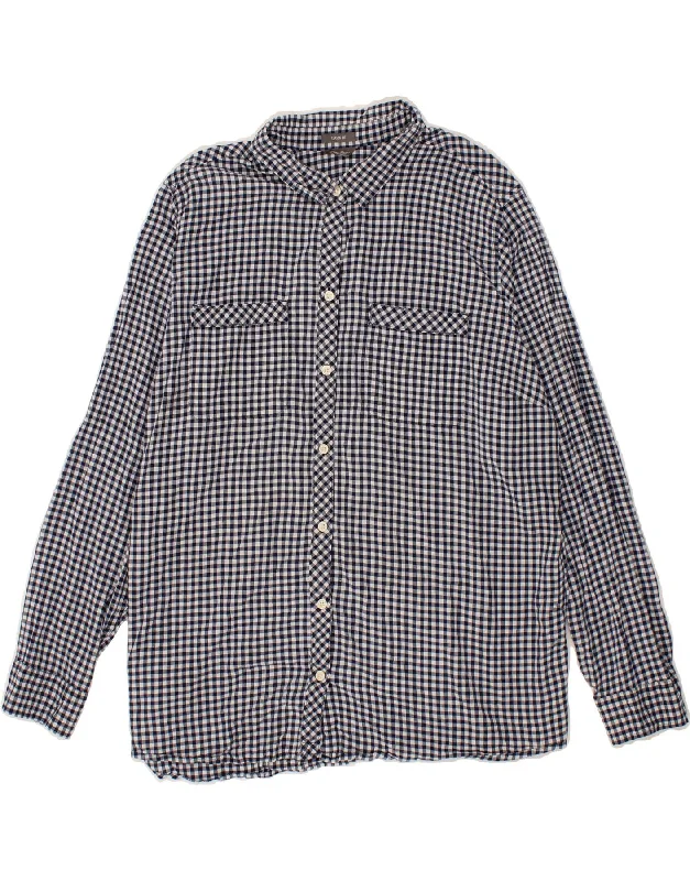 EDDIE BAUER Womens Shirt UK 18 XL Navy Blue Gingham Cotton-- Terry Blend Velvet Blend Canvas Blend