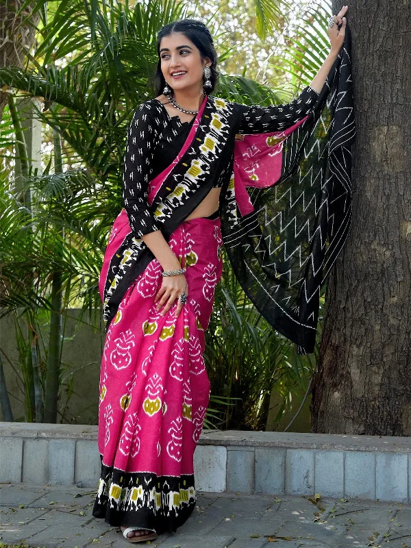 Saree Mall Women's Cotton Pink Printed Designer Saree With Blouse Piece-MINAXI3901 Lightweight Chiffon Blouse