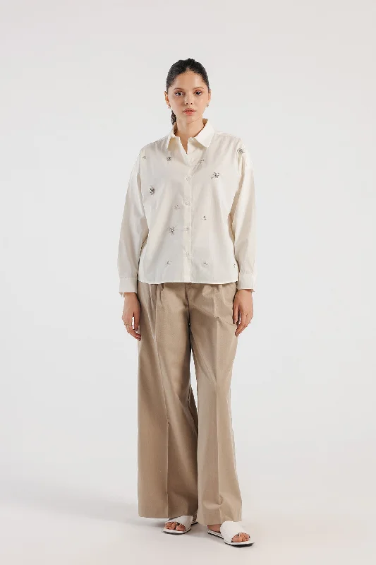 EMBELLISHED SHIRT (E1684/108/001)-- Houndstooth Herringbone Solid