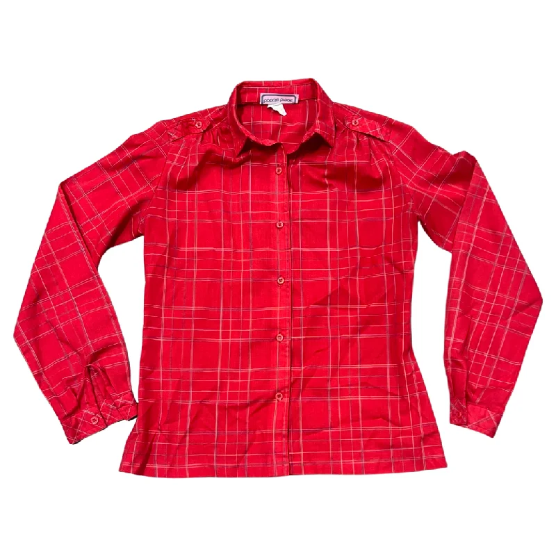 Vintage 80's Plaid Button Don Shirt (S)-- Hooded Caped Shawl Collar