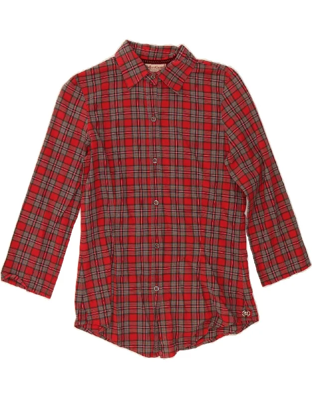 MARLBORO CLASSICS Womens 3/4 Sleeve Shirt EU 42 Large Red Check Cotton-- Oversized T-Shirt Spandex breathable