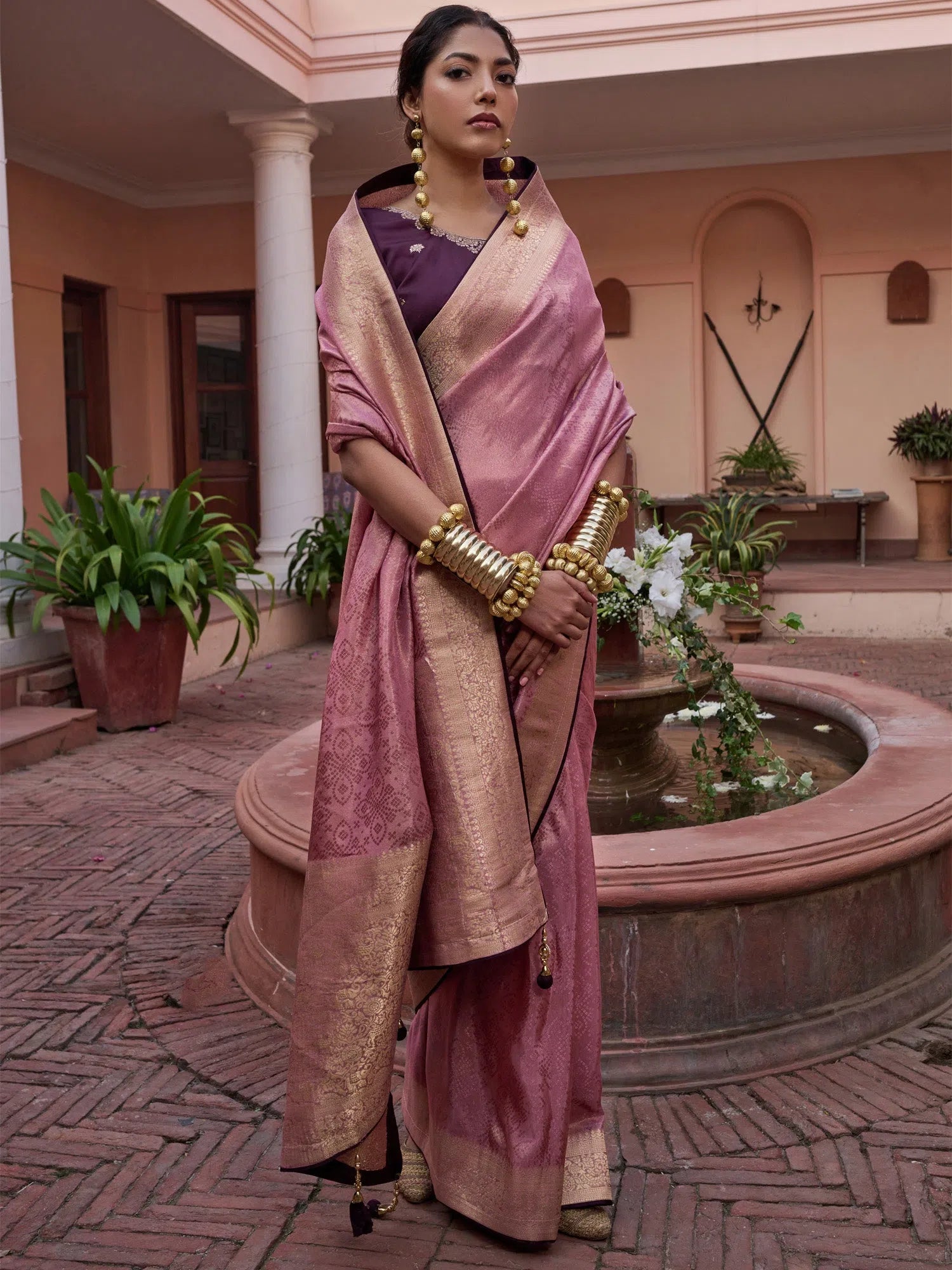Saree Mall Women's  Blend Pink Woven Design Designer Saree With Blouse Piece-KYARA2302 Relaxed Fit Blouse