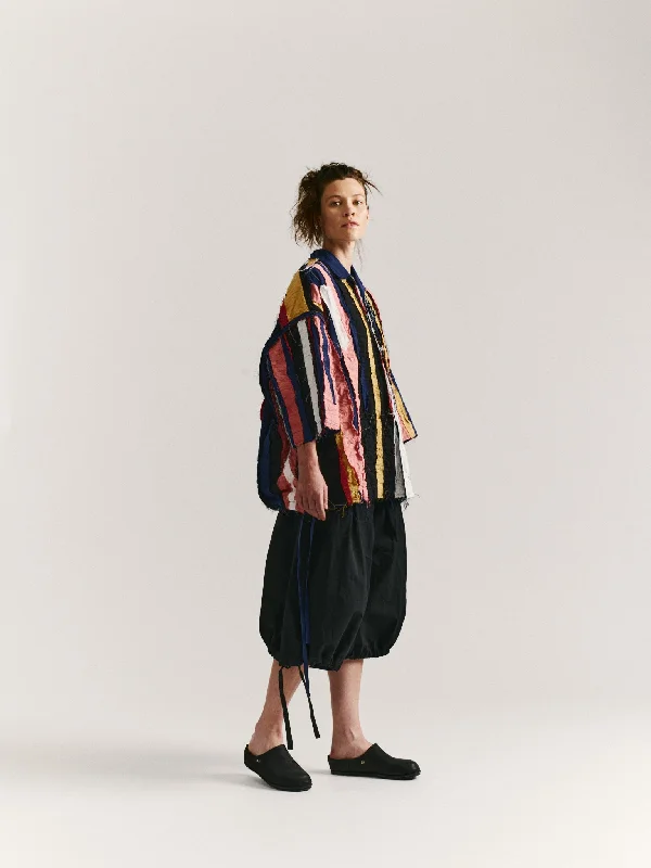 APRIL SHIRT-STRIPE PATCHWORK - PATCHWORK - AS IS-- Asymmetrical Pockets Print