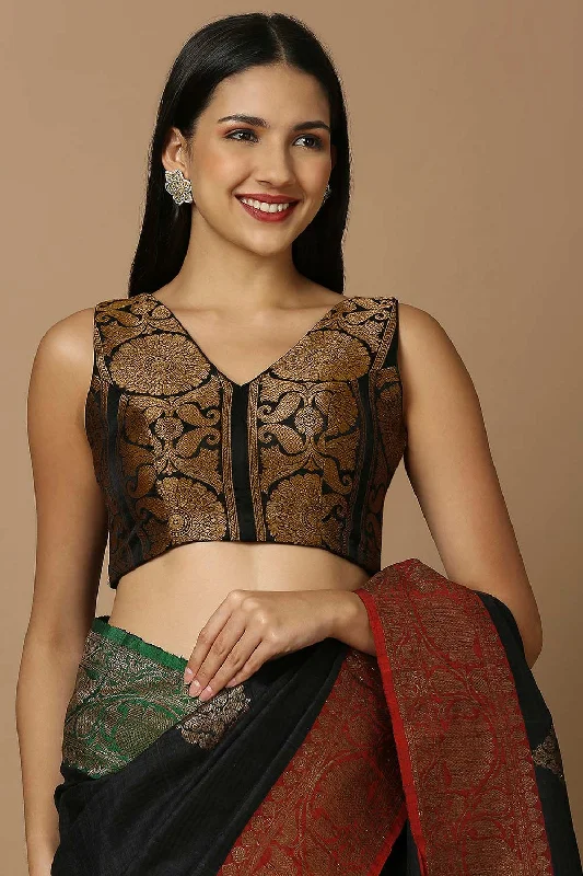 Multi-Color Brocade Sleeveless Padded Blouse Embroidered Floral Blouse