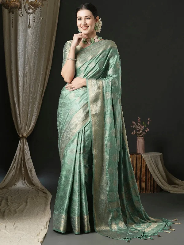 Saree Mall Women's Satin  Sea Green Woven Design Designer Saree With Blouse Piece-AQRIUS03C Balloon Sleeve Blouse